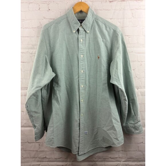 Ralph Lauren Button Down Dress Shirt Mens Size 16 1/2 -35 Green Cotton Preppy - Picture 1 of 6